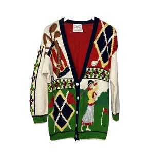 Vintage Marisa Christina Women’s Hand Knitted Sweater women golfer multi small